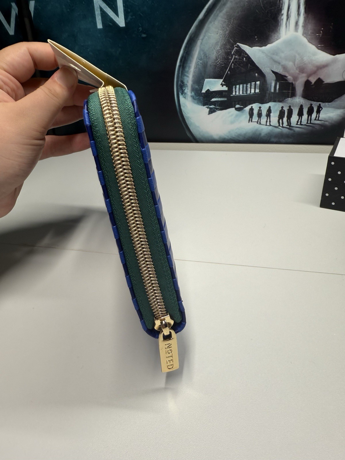 Post-it® Pen Pouch Noted Blue Green Stripes School Office Pencil Bag Gold Zipper