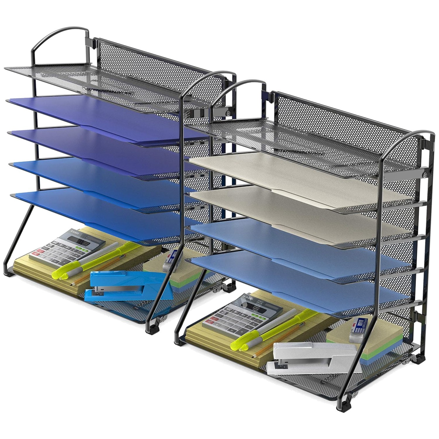 Industrial 6-Tier Desk Organizer – Black Mesh Steel (2-Pack)