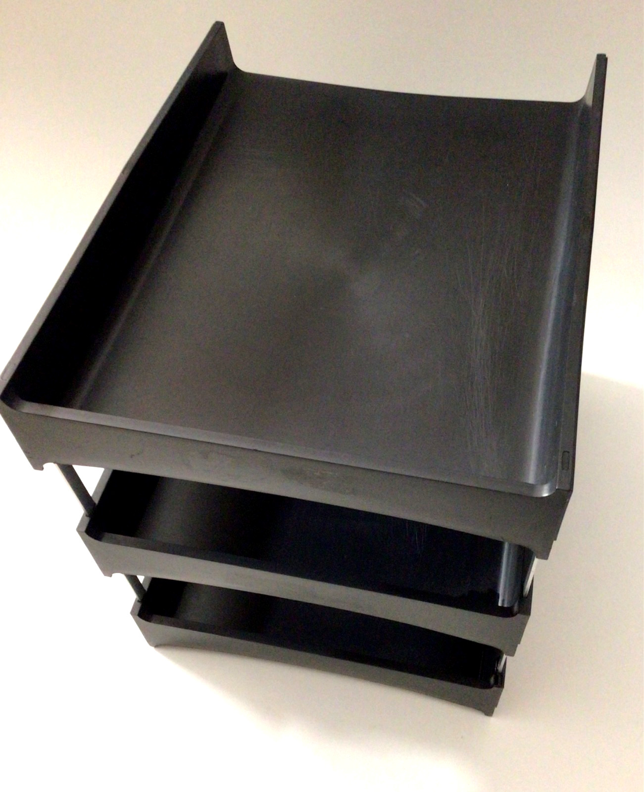Vintage MCM 1960s Eldon Office Black Brown 3-Tier Paper File Tray Organizer