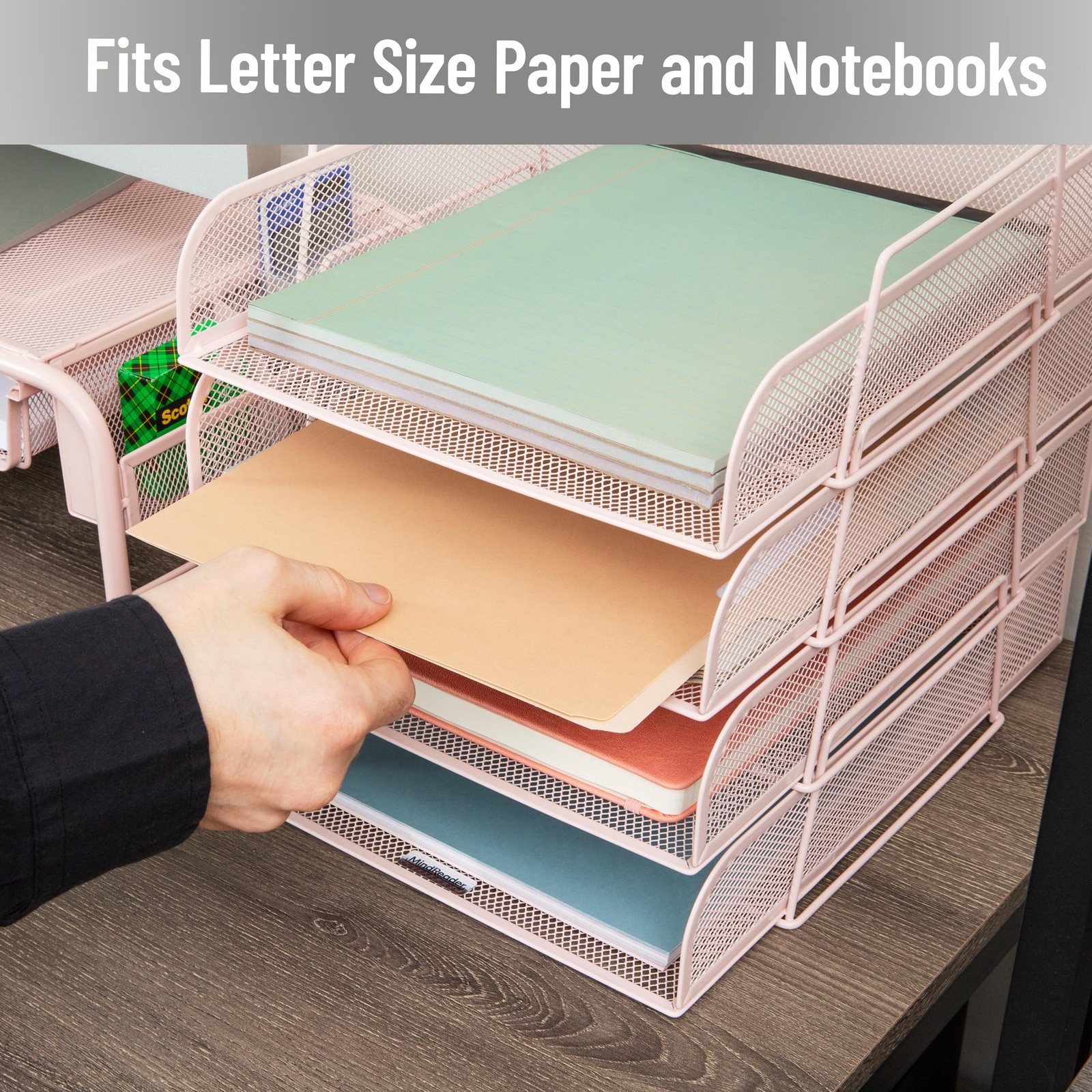 Mind Reader Stackable Paper Tray Desktop Organizer File Storage Office Metal