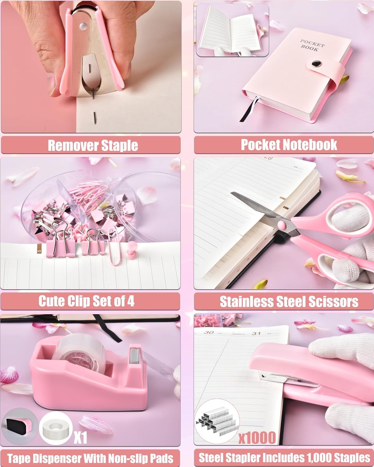 Pink Desk Organizer Set 21 PCS 1 Set