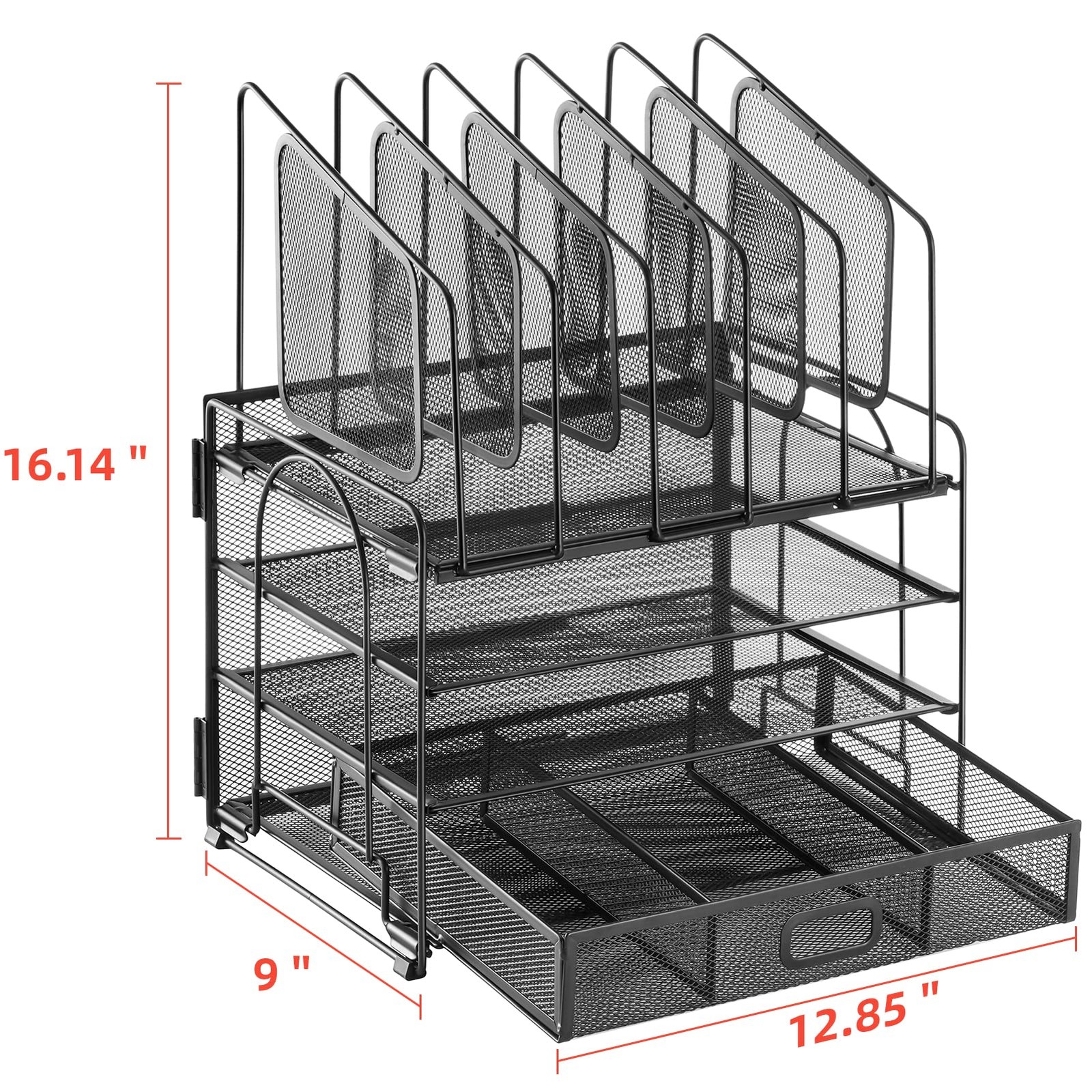 Marbrasse Desk organizer with Drawer, 4-Tier Mesh File Mesh, Black