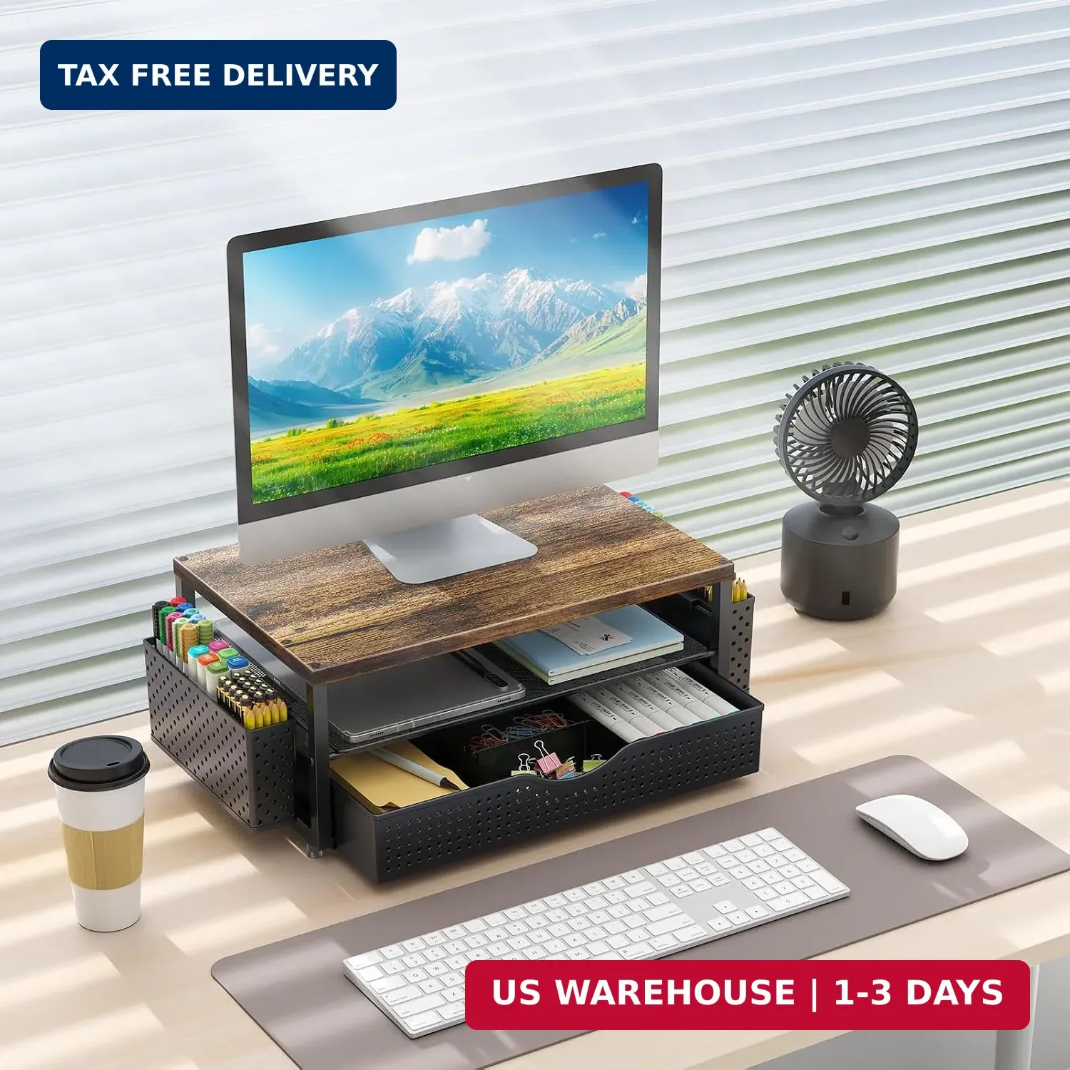 gianotter Desk Organizers and Accessories, Monitor Stand with Drawer and 2 Pen H