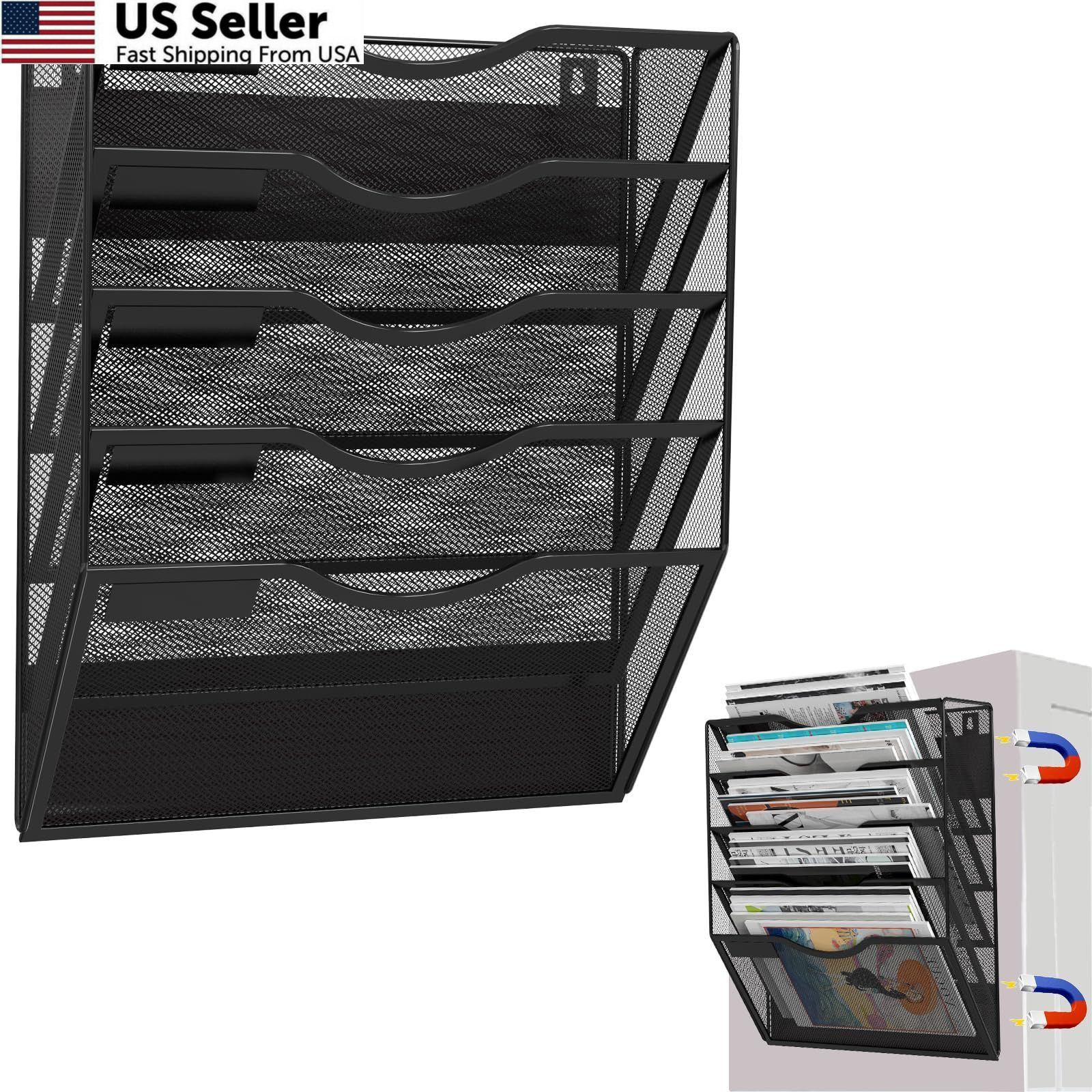 LQPAFZ 5-Tier Magnetic File Holder, No Drilling Installation black
