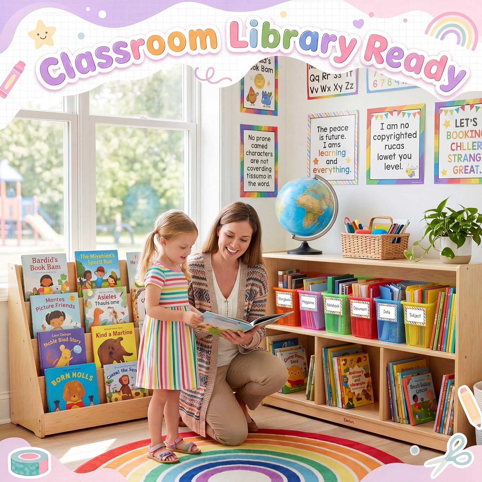 24 Set Book Bins for Classroom with Label Sticker Book Box Baskets Plastic St…