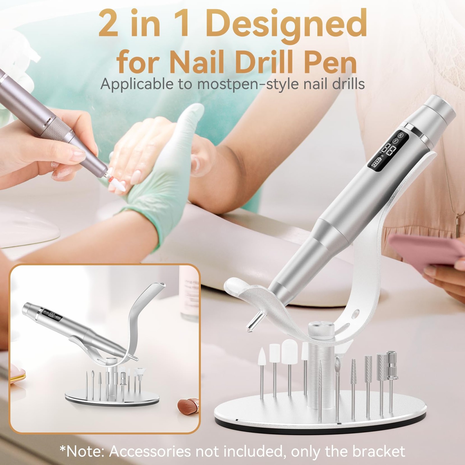 Thowapou Nail Drill Holder, 2 in 1 Bit Holder,12 Holes Silver