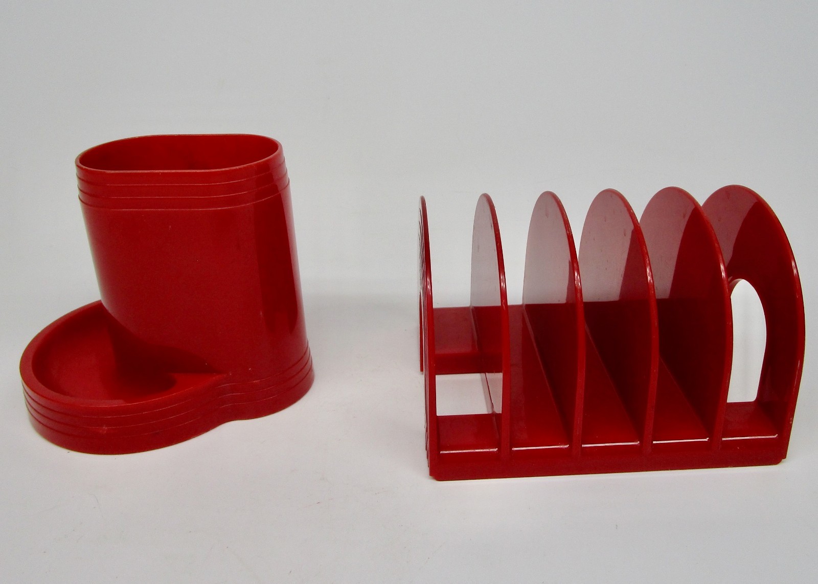 Vintage MCM pen pencil holder letter desk organizer red rainbow plastic Eldon