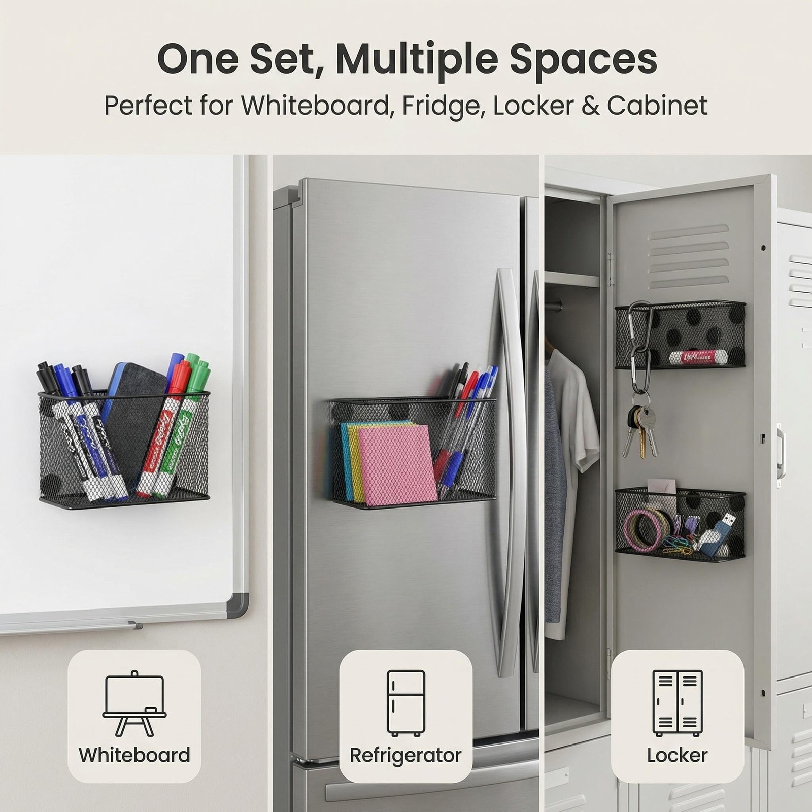 Magnetic Locker Shelf Organizer, Pencil Holder, Metal Storage Basket for Whit…