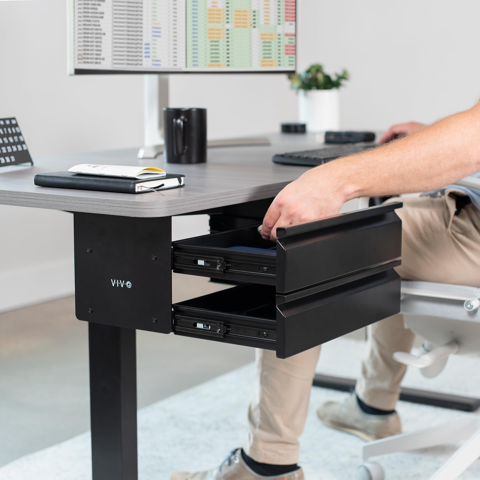 16 inch Slide Out Dual Tier Desk Drawer, Under Desk 2 Layer Storage, Black, D…