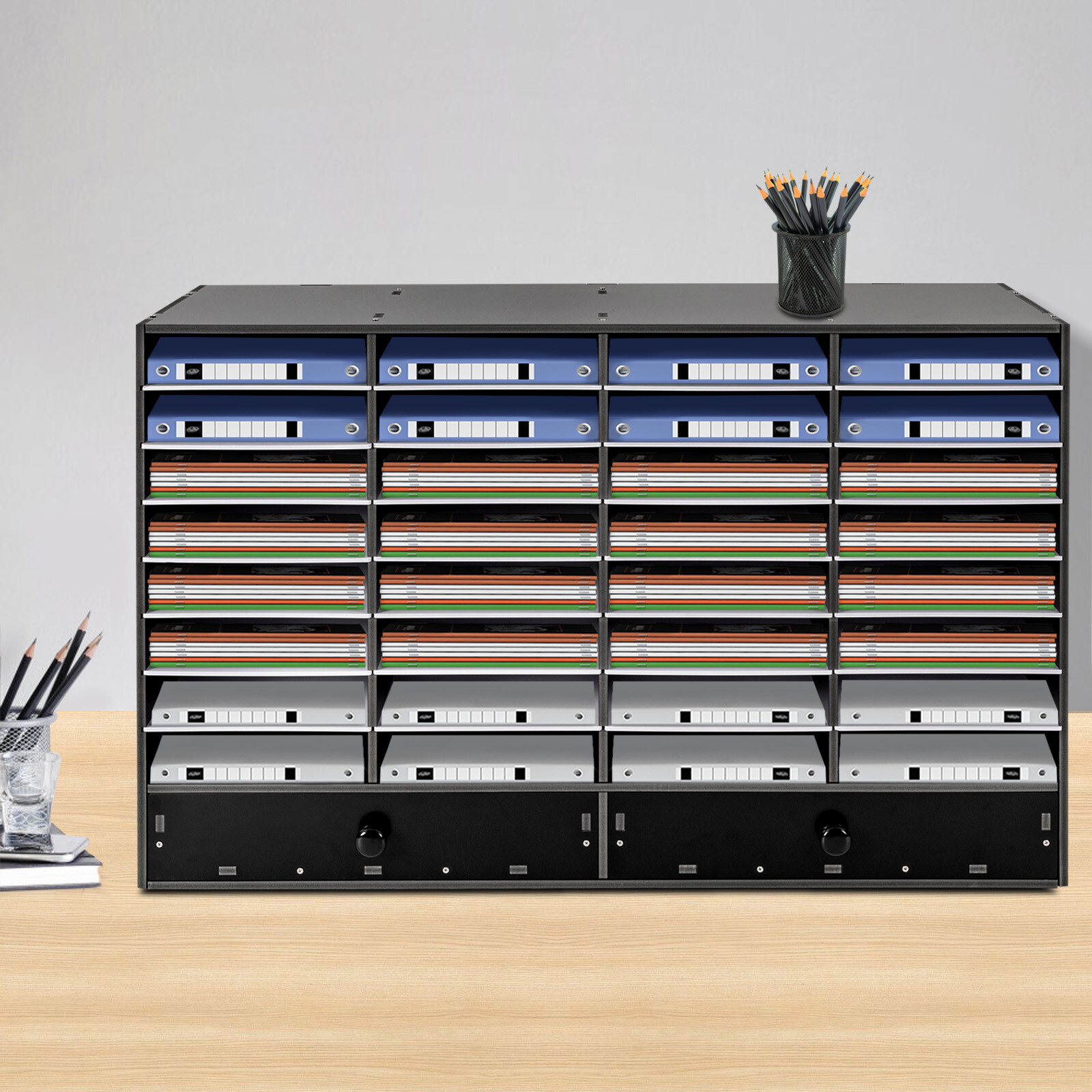 PVC 32 Slots Shelf Organizer Desk Accessories for Folders File Mail Sorter Rack