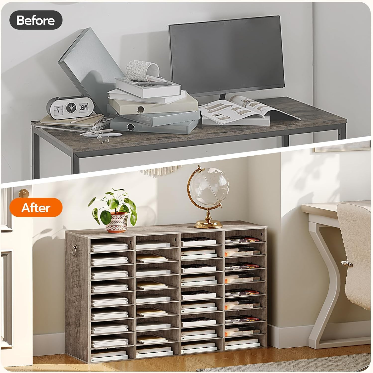 HOOBRO Wooden Literature Organizer, 36-Slot Mail Sorters, Removable Classroom Ma