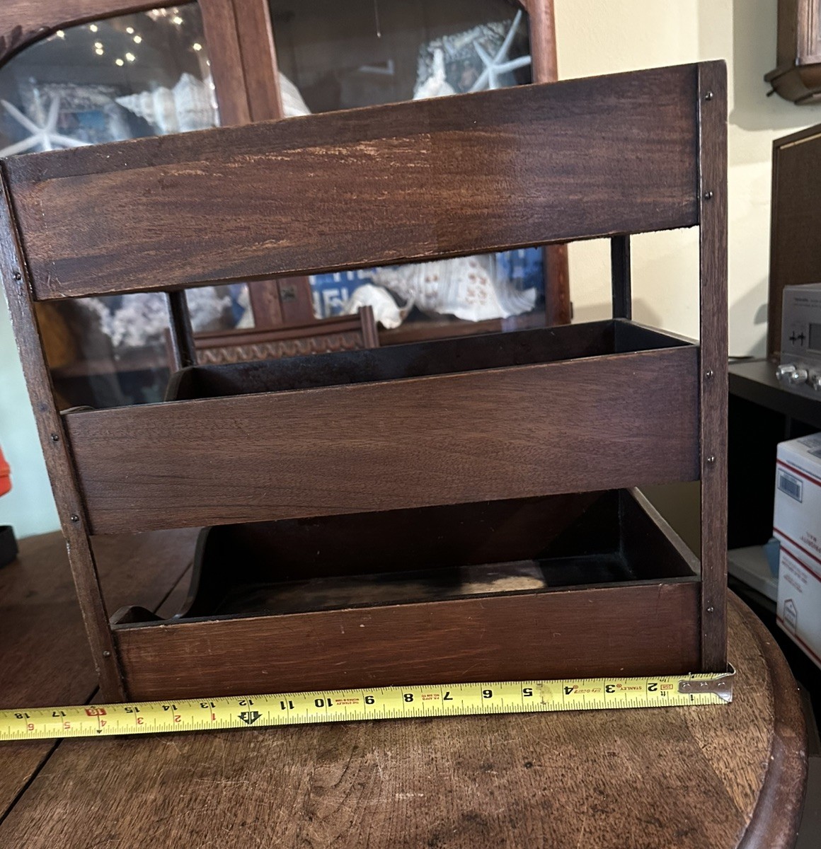 Antique Desk Top Letter Tray File Holder Wooden 3 Tier