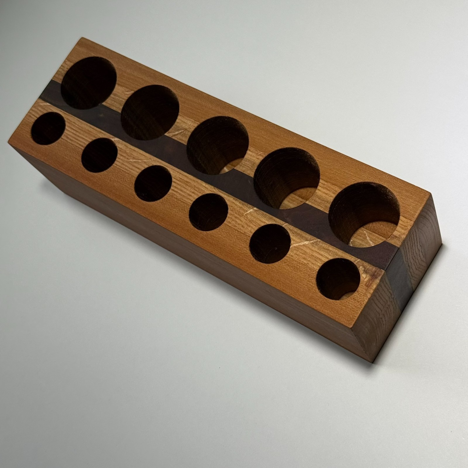 Handmade Oak Cherry Walnut Desk Caddy – 1″ & 1 5/8″ Holes, Large Wood Organizer