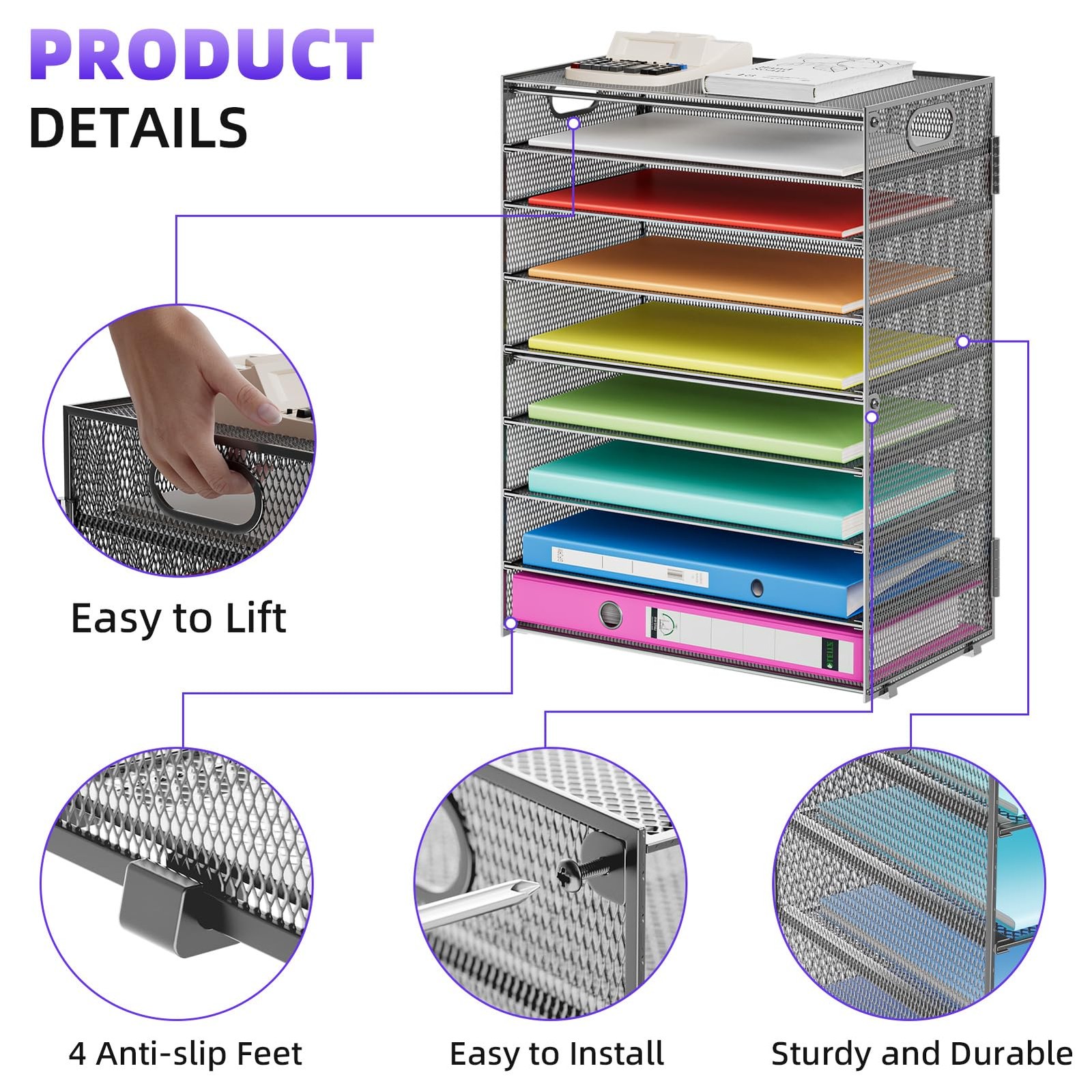 Marbrasse Paper Organizer Letter Tray, 9 Tier Mesh File Organizer with Handle…