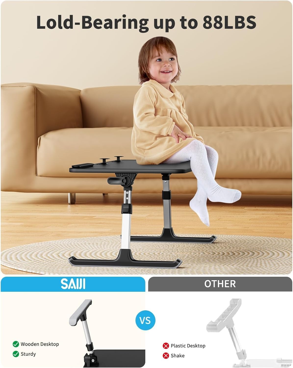 Saiji Height Angle Adjustable Laptop Stand For Bed Lap Desk Bed Tray Table