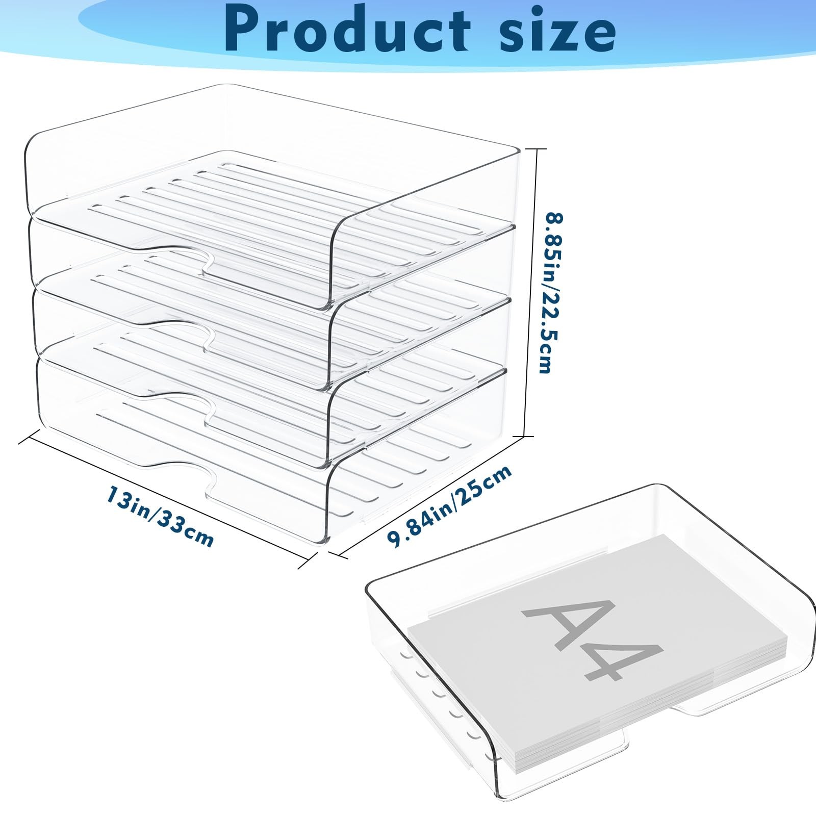 Paper Organizer Letter Tray, 4 Pack Acrylic Stackable 4-tier Widened, White