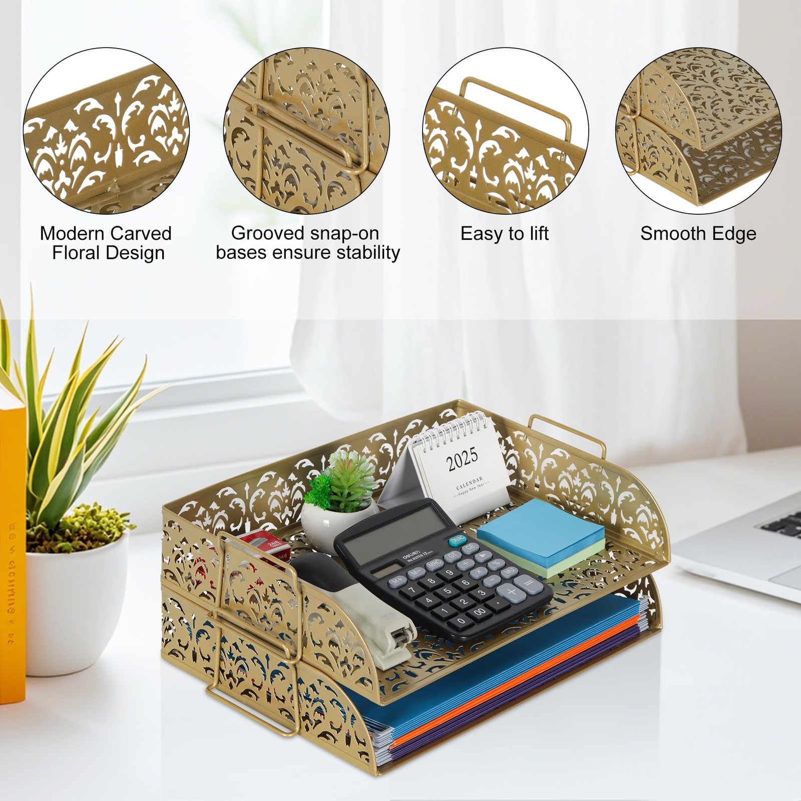 Organizer for Desk 2 Tier Stackable Tray for A4 Legal Size Folders Metal File…