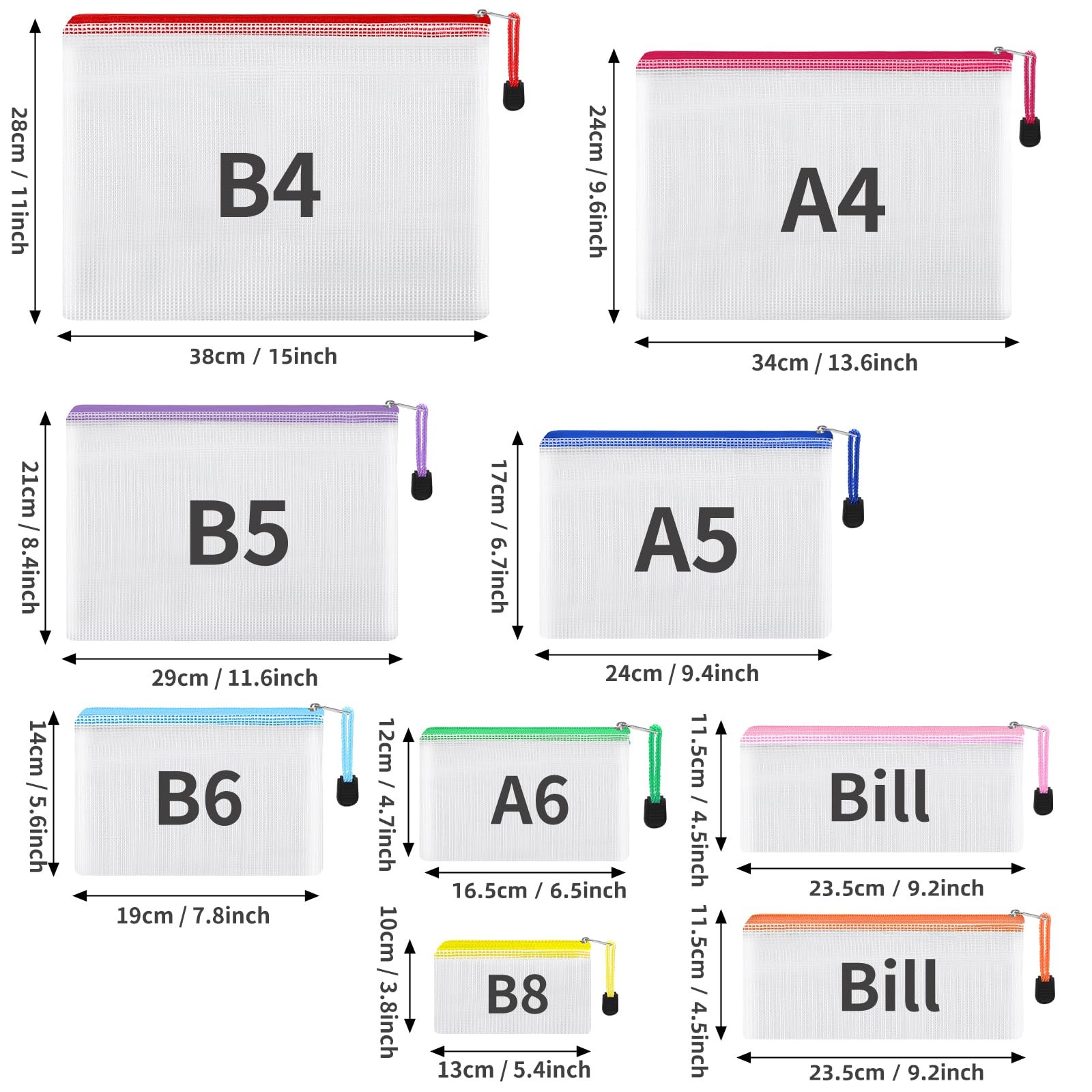 20pcs Mesh Zipper Pouch, Waterproof Zipper Bags, 8 Sizes Plastic Travel Pouch