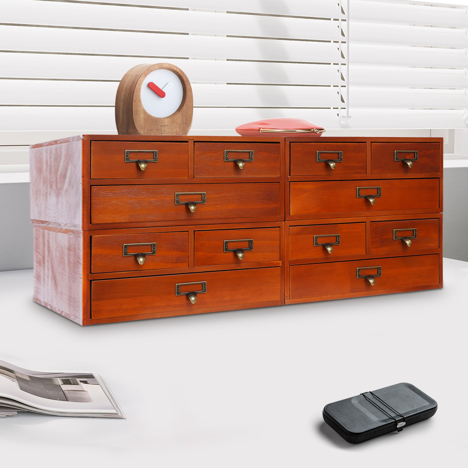 4 Pack 3 Drawer Wooden Desktop Organizer Drawer Storage Box For Tabletop