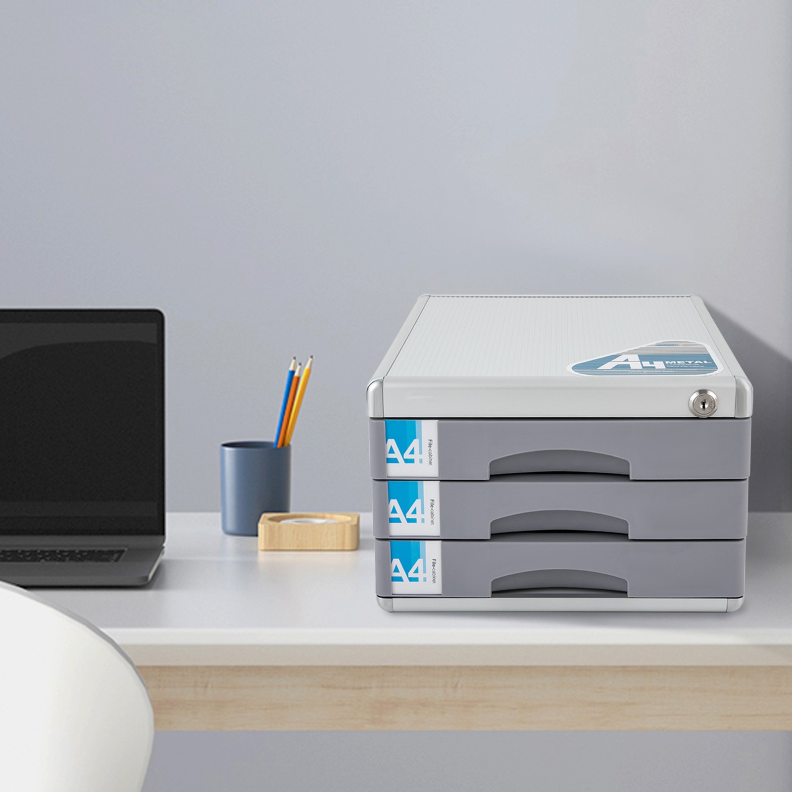 File Box Storage Filing Desk Organizer Locking File Cabinet 3 Drawers for Office