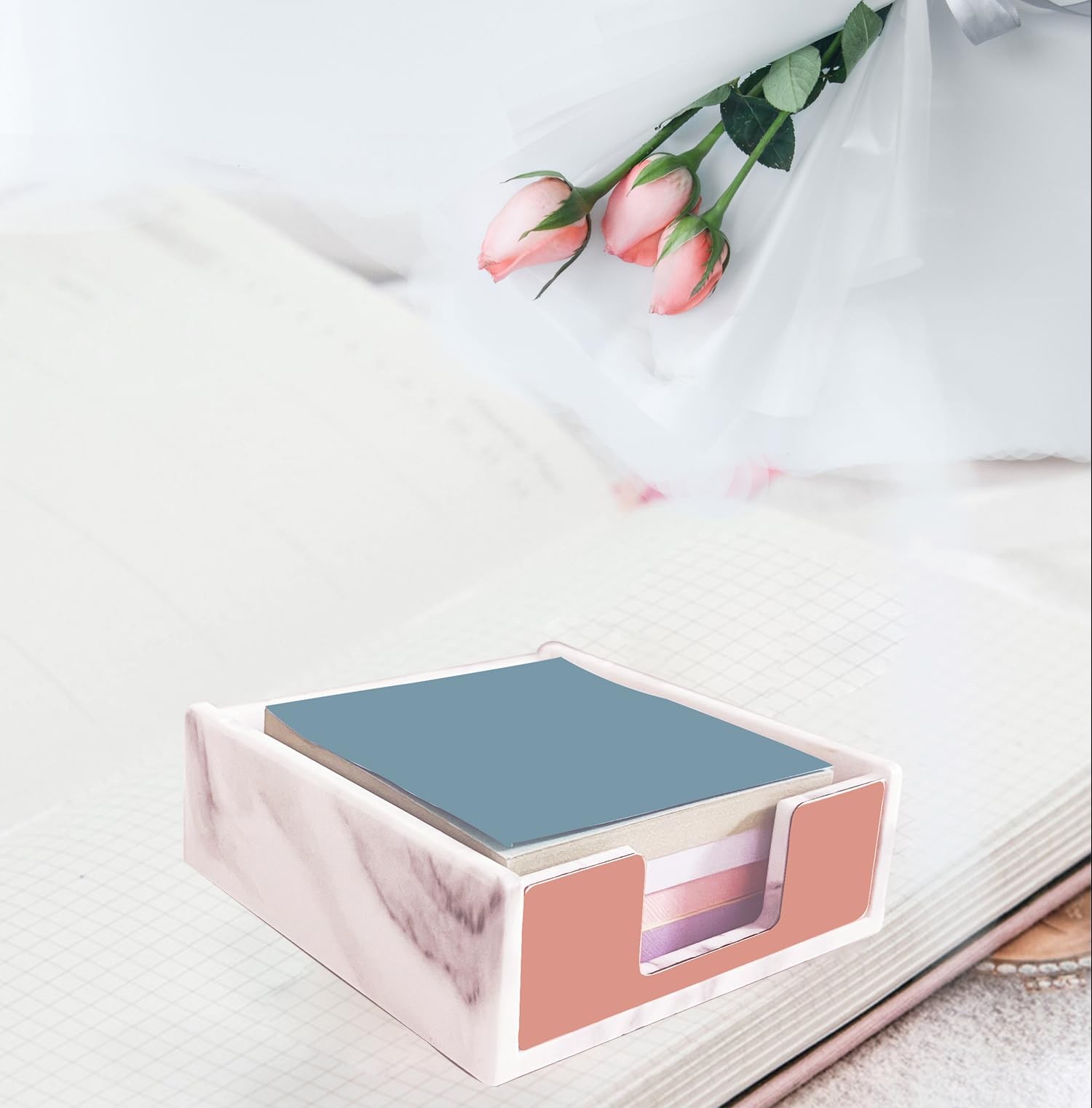 Supfoxer Marble White Metal Sticky Notes Holder for 3×3 Adhesive Notepads