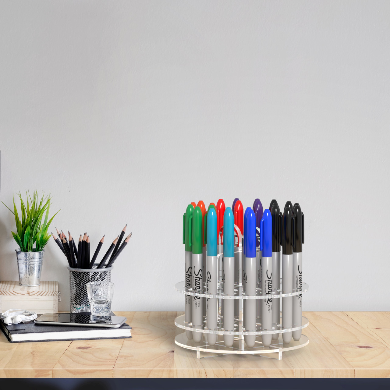 Beaded Pen Organizer Acrylic Clear Multi Hole Marker Display 24 Holes Tabletop