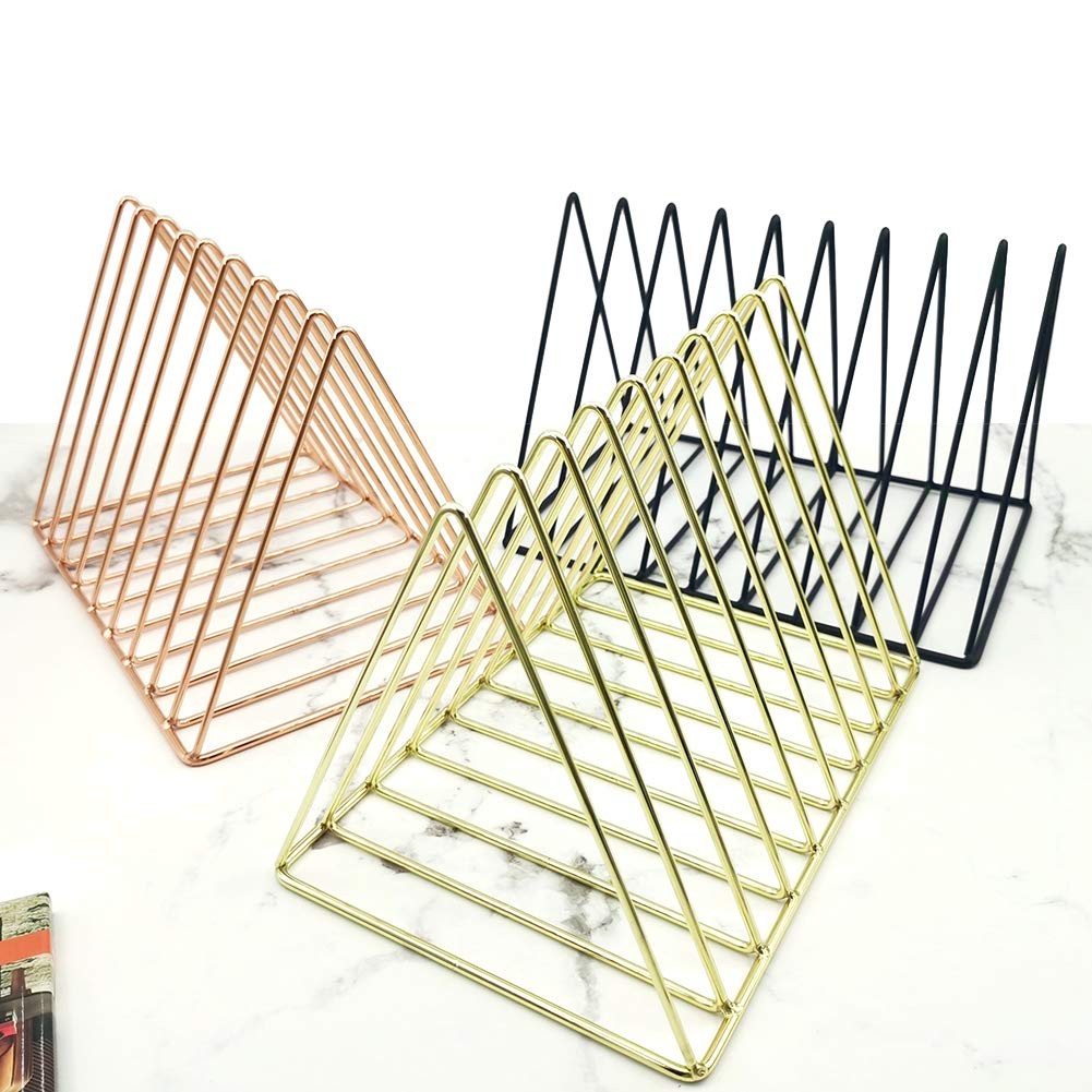Gold File Holder Organizer Triangle Record Album Magazine Wire Rack 9 Slot