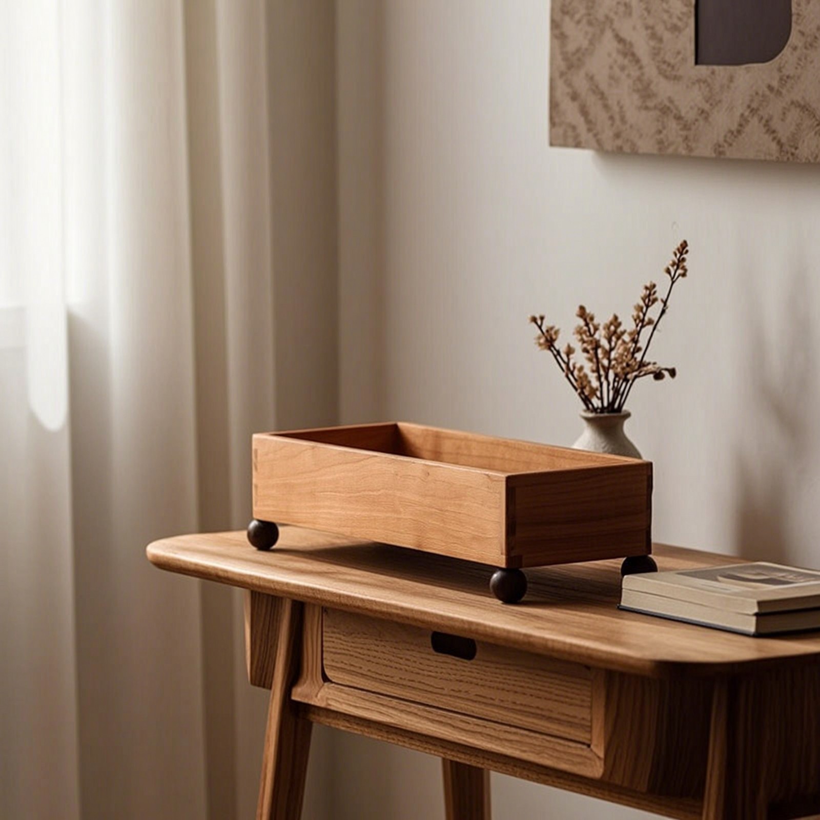 Wooden Tray with Feet Rectangular Wood Storage Tray Elevated for Coffee Table