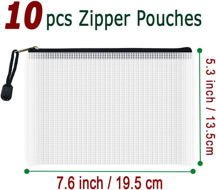 AUSTARK 10 Pcs Zipper File Bags, Waterproof Plastic Mesh Pouch for Office School