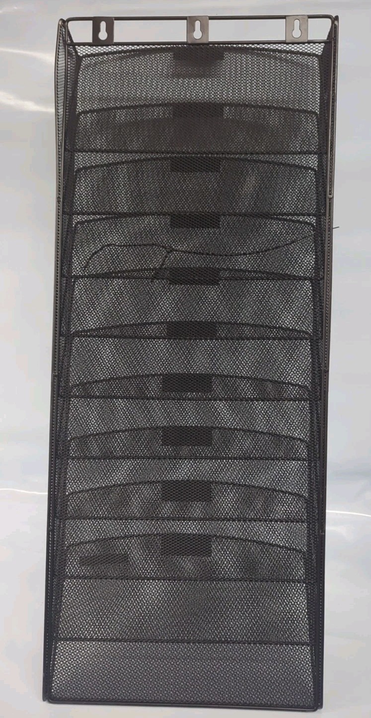 Black 10-Tier Metal Mesh Wall File Organizer Rack Office Home Storage
