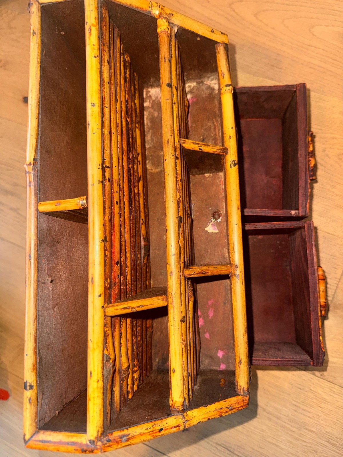 Vintage Bamboo Desk Organizer Letter Holder with Drawers | Boho Office Storage |