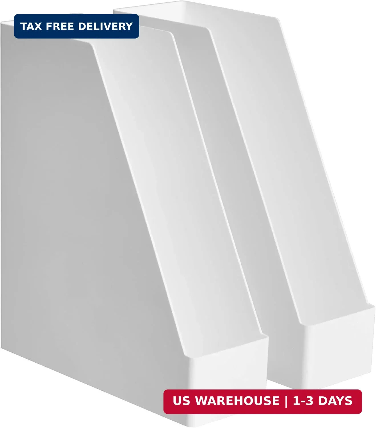 Amazon Basics Rectangular Plastic Desk Organizer, Magazine Rack, White, 2-Pack
