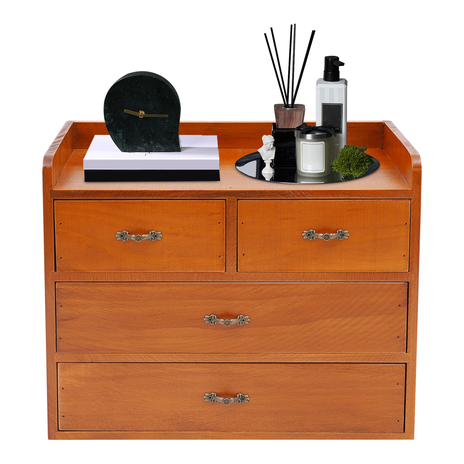 Desk Organizer with Drawers Wooden Desktop Storage Cabinet Storage Box, 4 Drawer