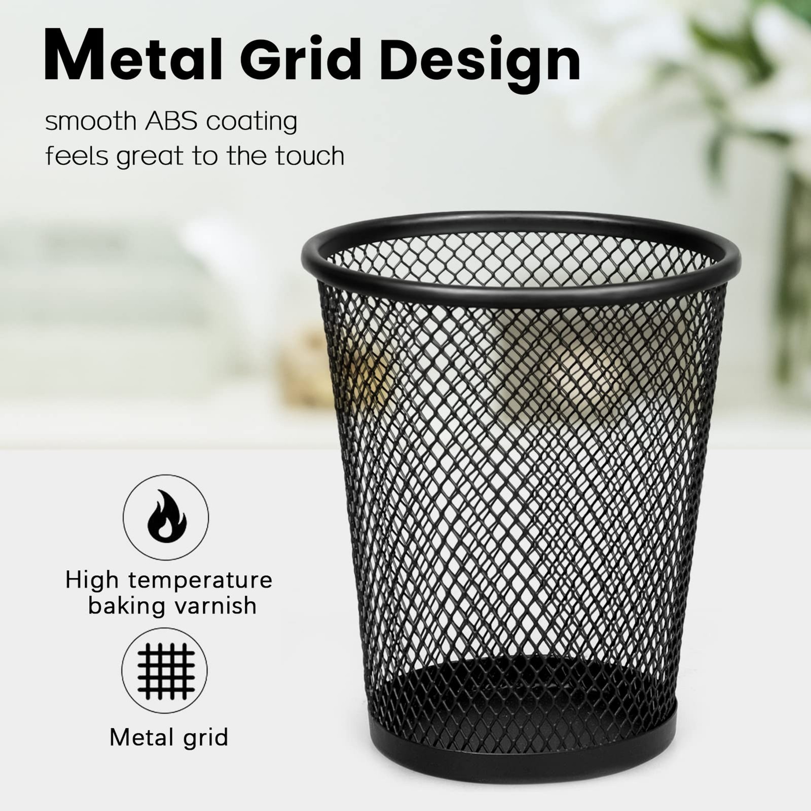 Mesh Pencil Holder for Desk 6 Pack, Metal Pen Cup Black | Pen Holder for Desk, D