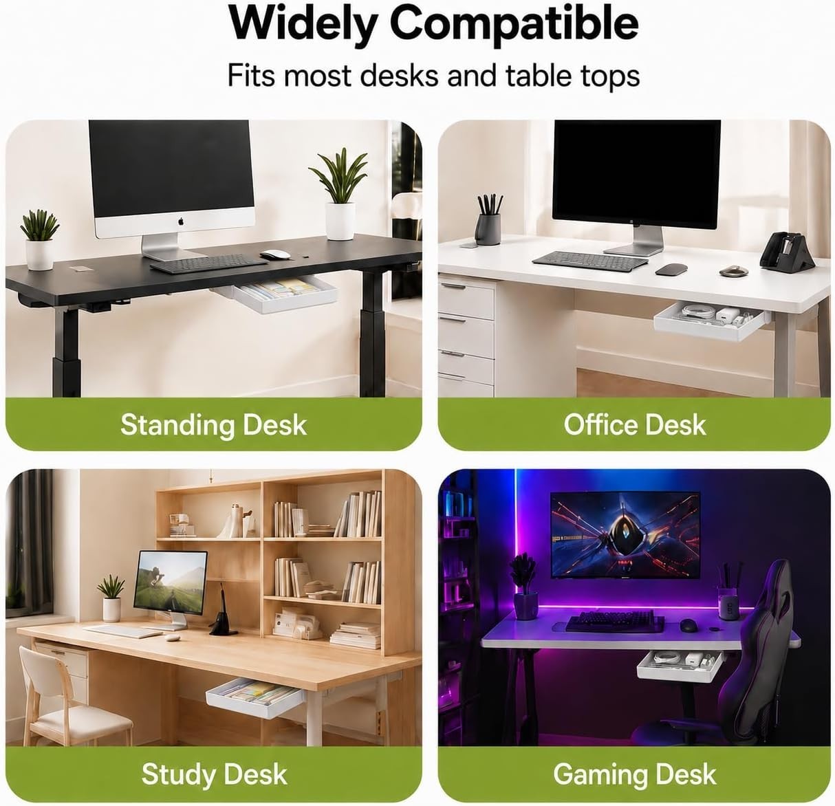 Under Desk Drawer Organizer Set with Adhesive Mount for Office Storage