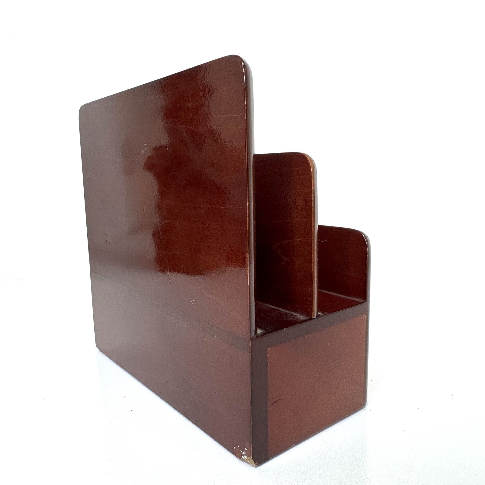 Vintage Executive Cherry Wood Letter Desk Organizer Rolodex w/ Drawer 7”