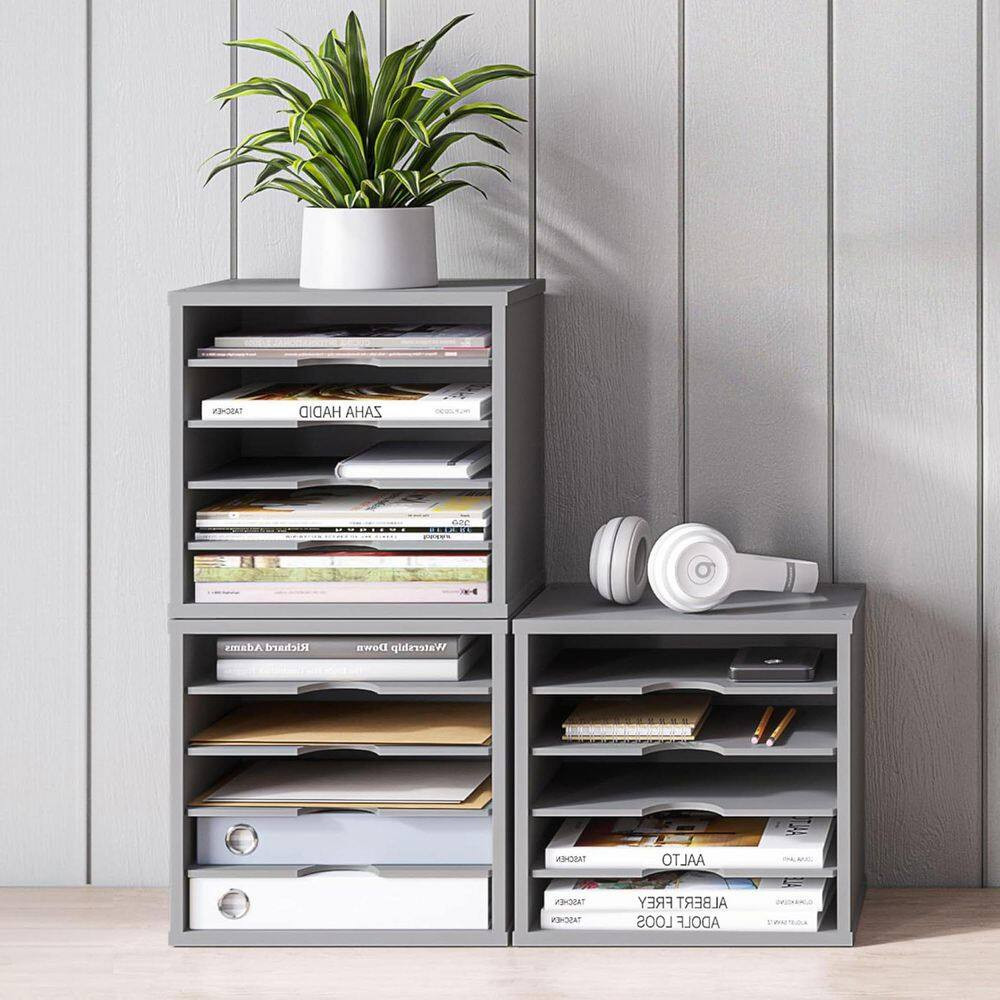Gray 13.6 In. X 12 In. Wood Modern Desk File Organizer