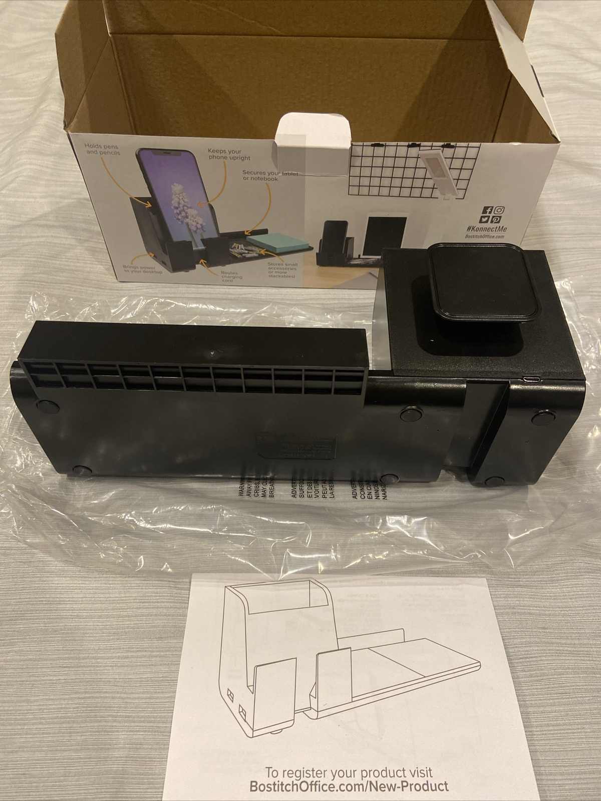 Bostitch Office Konnect Desk Organizer Power Base, Black Plastic, Dual USB Ports
