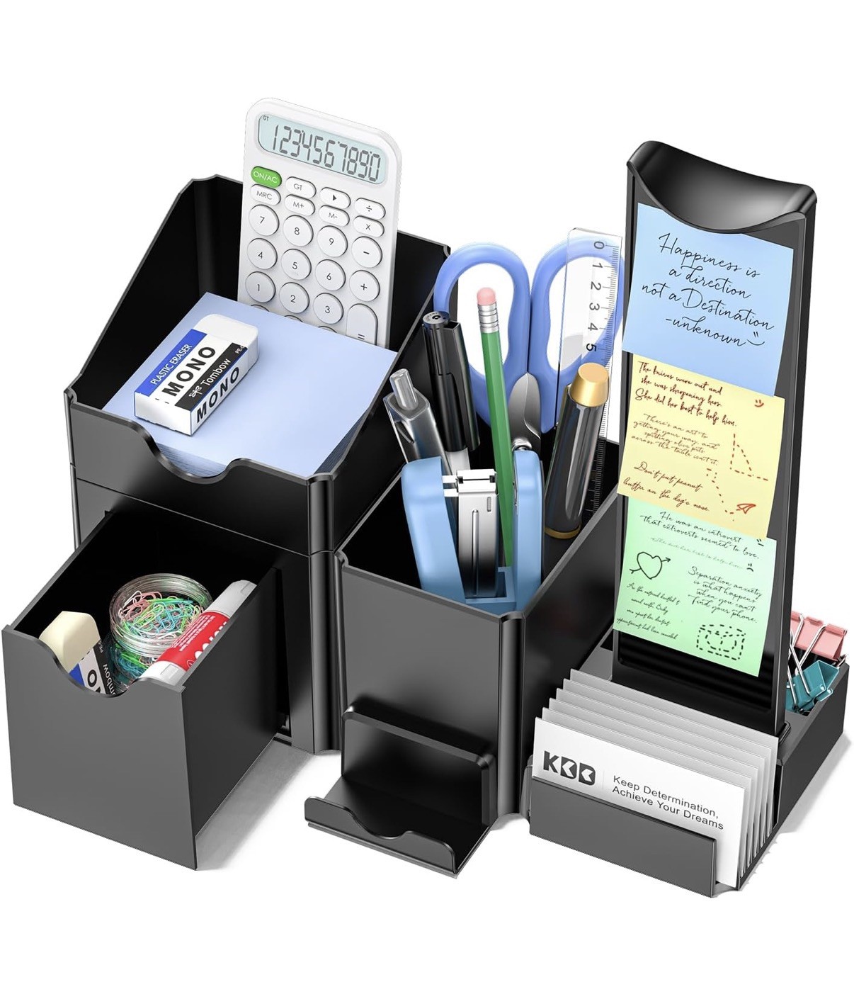 KDD 5-in-1 Desktop Organizer Set Headphone Phone Card Pen Holder Black Plastic