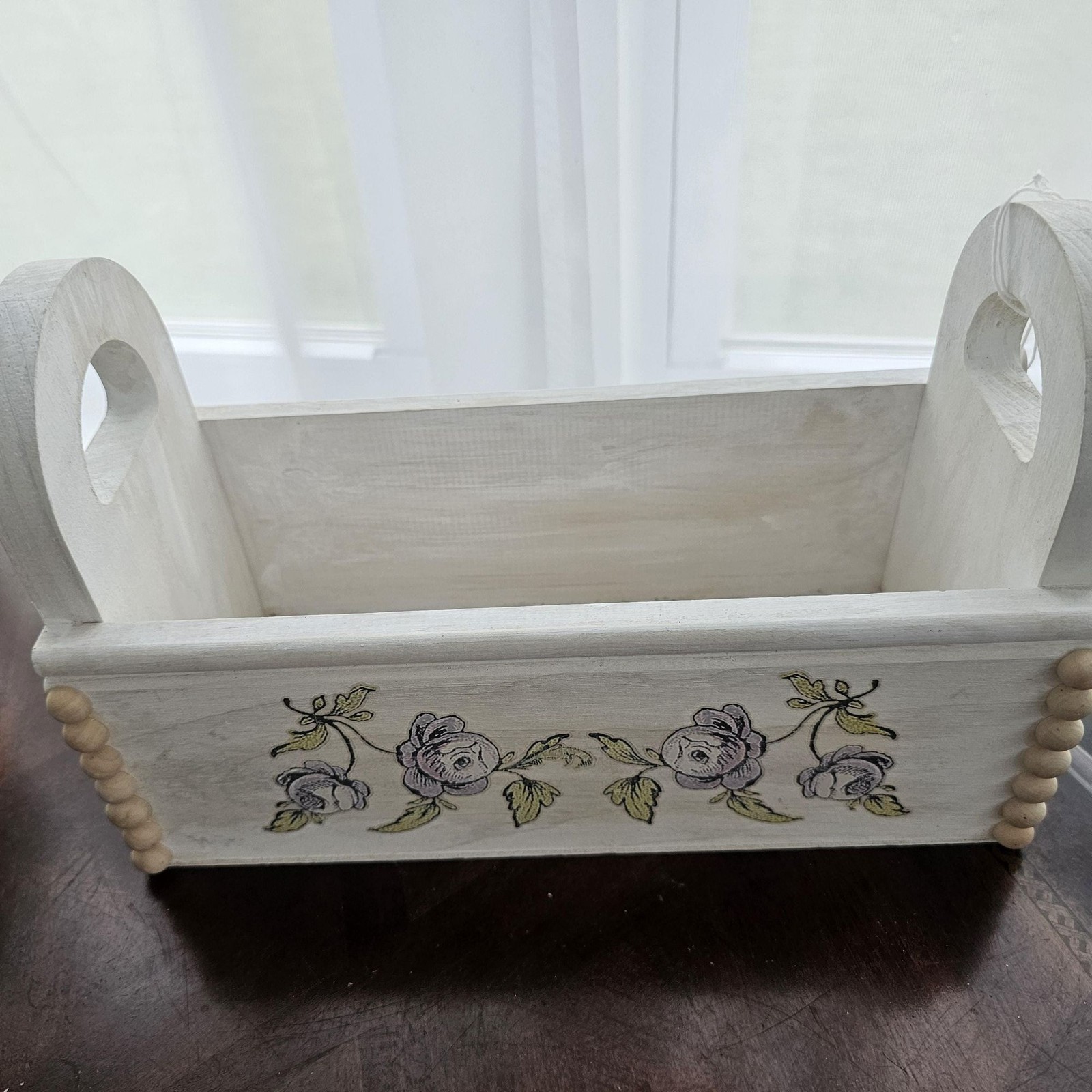 Hand-Painted Floral Wood Caddy | Upcycled Cottagecore Organizer & Vanity Tray