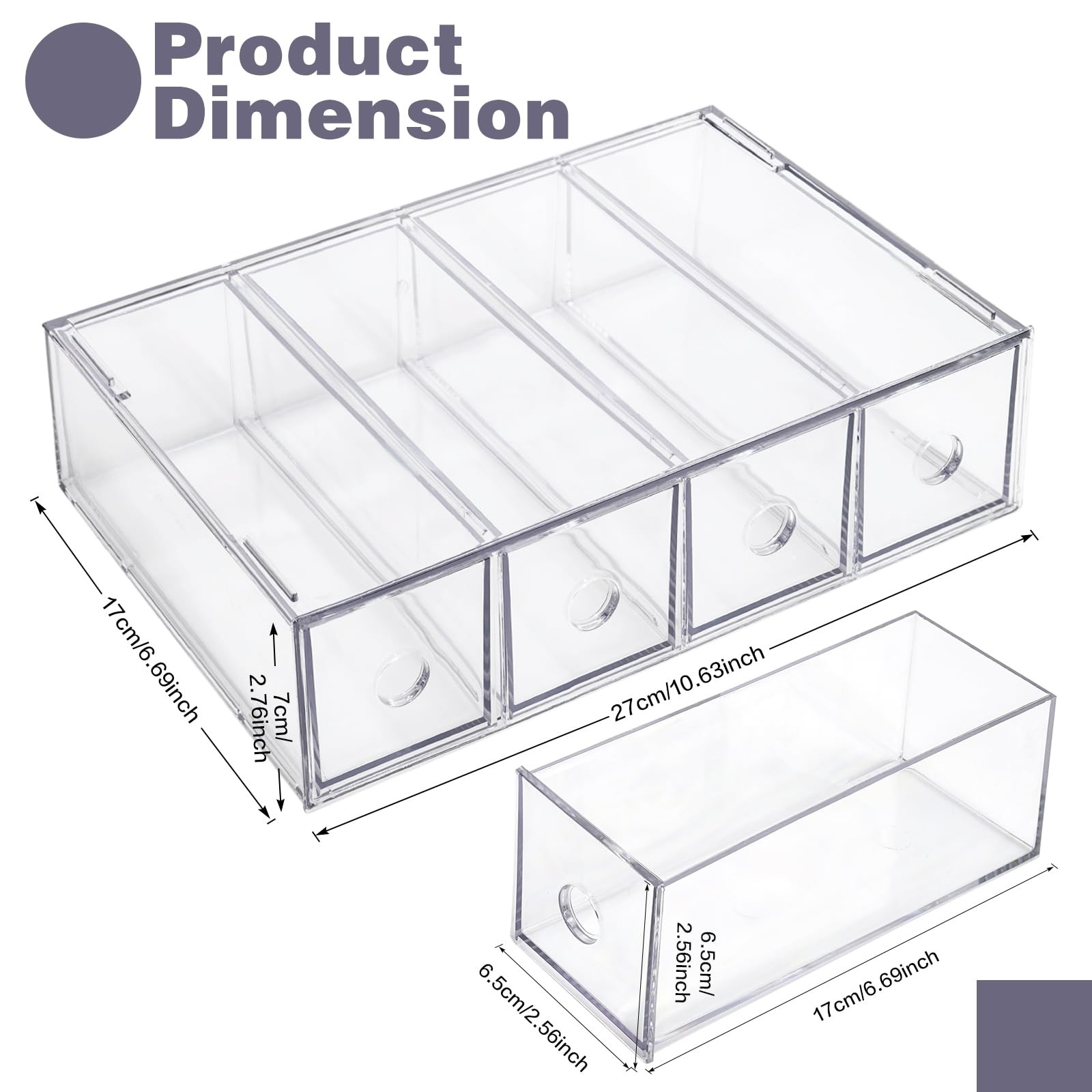 Desk Organizer with 4 Drawers, FODIENS Stackable Desktop Storage Box clear
