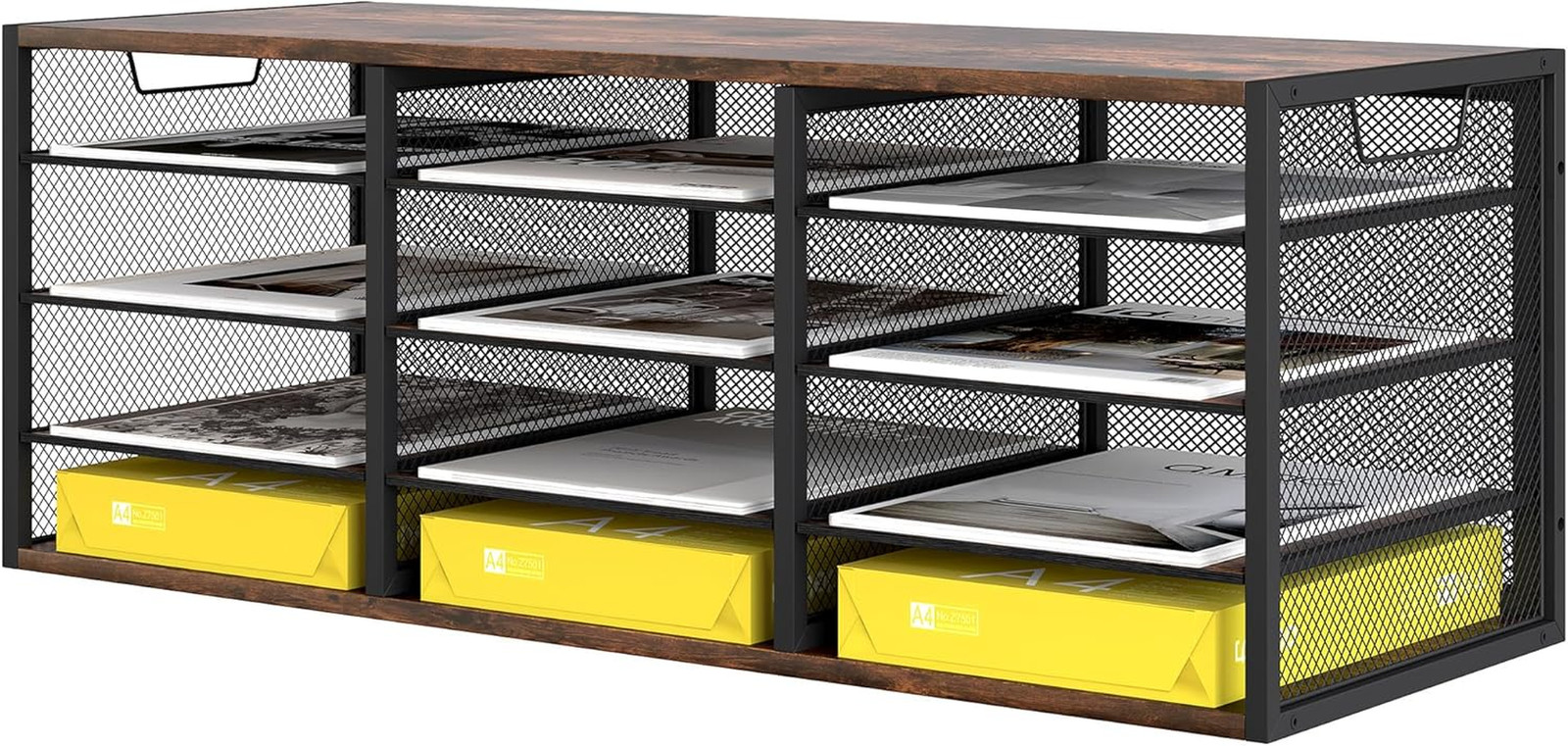 Stylish 12-Compartment Metal & Wood Desktop Organizer for Office & Classroom