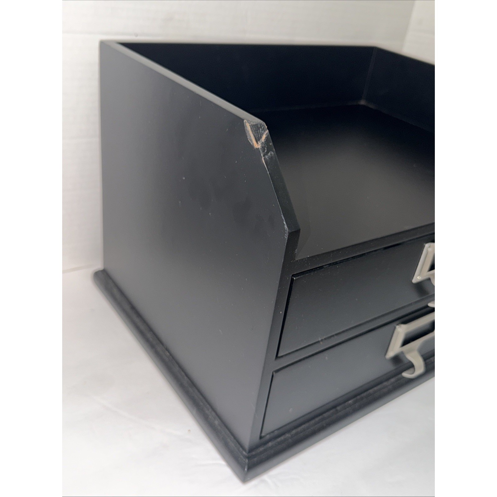 Pottery Barn Black Wood Desk Organizer 2 Drawer Apothecary Office Storage Box