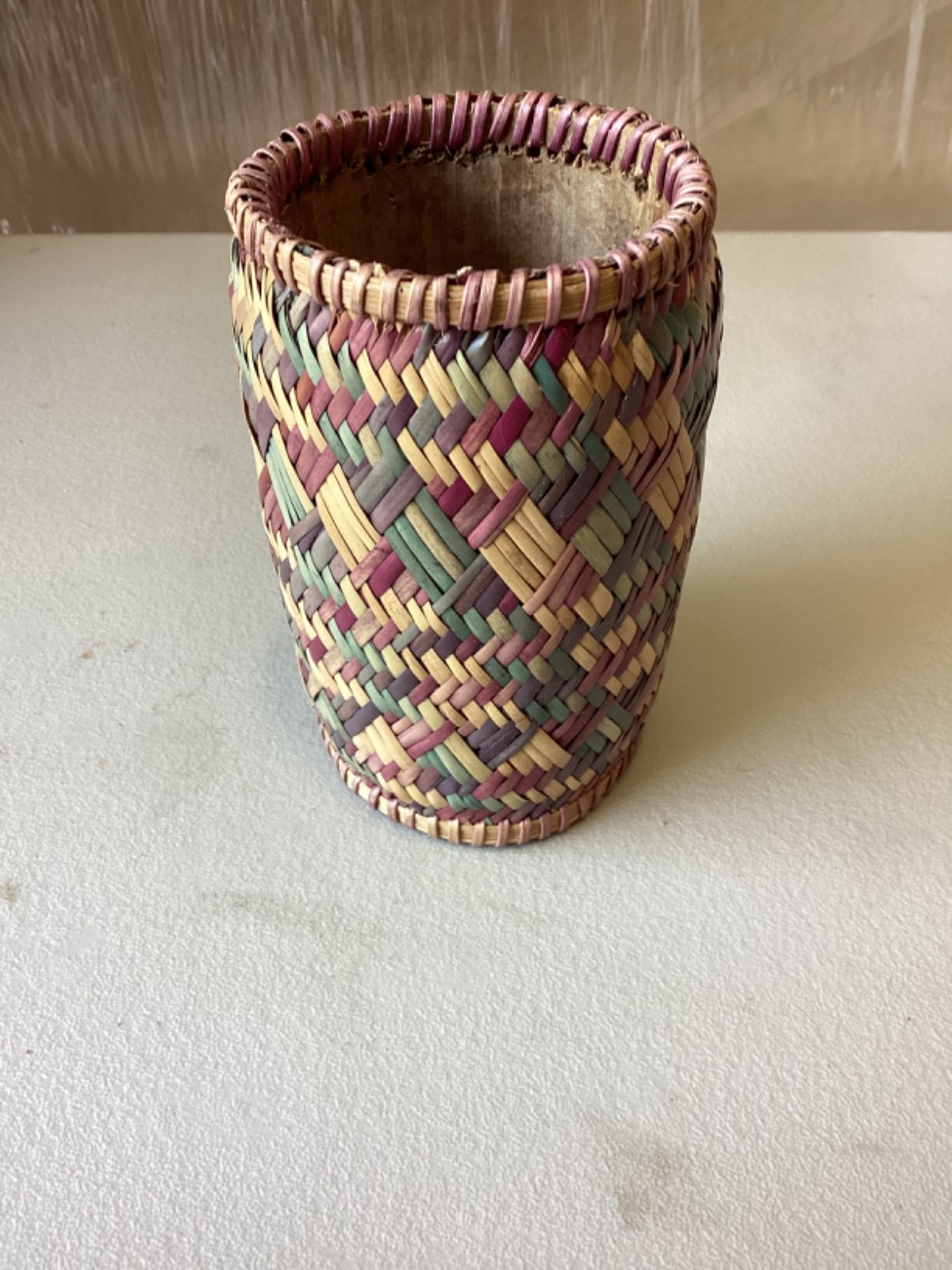 Vintage Pen Holder desk Organizer Storage Basket Woven Wicker 4.25”