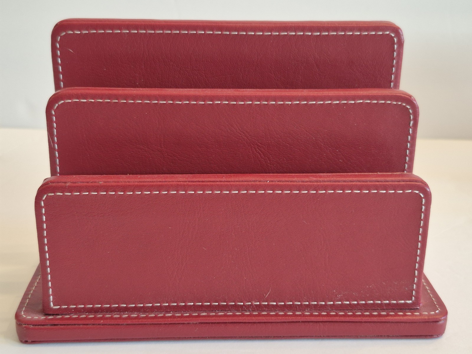 Pair of Red Faux Leather Letter Holder Mail Sorter Post Rack Envelope Organizer