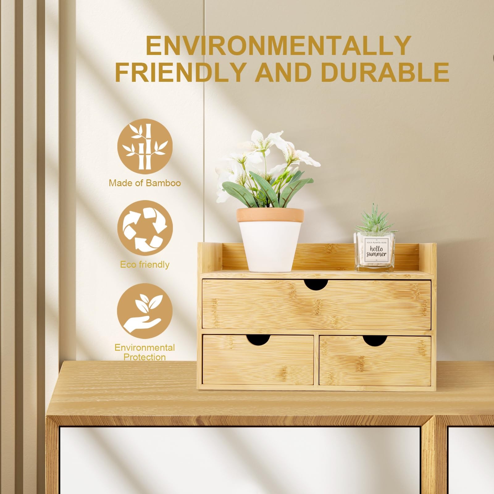 Bamboo Desk Organizer With Drawers Countertop Drawers Counter Storage Box Cor…