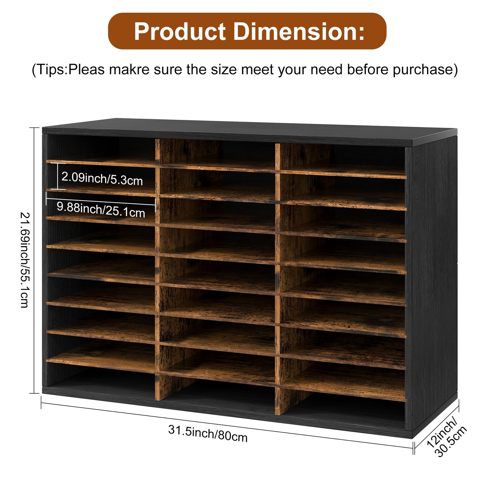 Wood Desk Paper Organizer, Hold 13500 Sheets A4 Papers, 27 Slots Adjustable L…