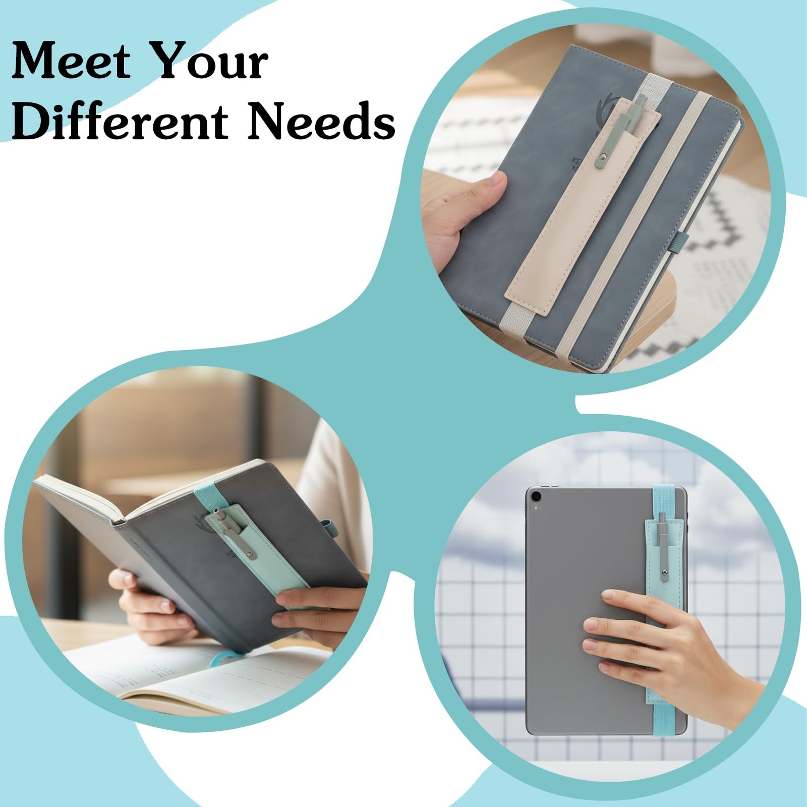 12 PCS Elastic Pen Holder for Notebook, Adjustable Band Pen Holder PU Leather…