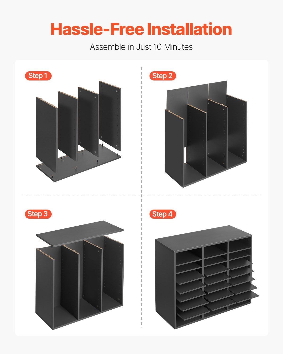 Wooden Office Mailbox — 24-Compartment Grey Literature Organizer, 9.2×11.1in