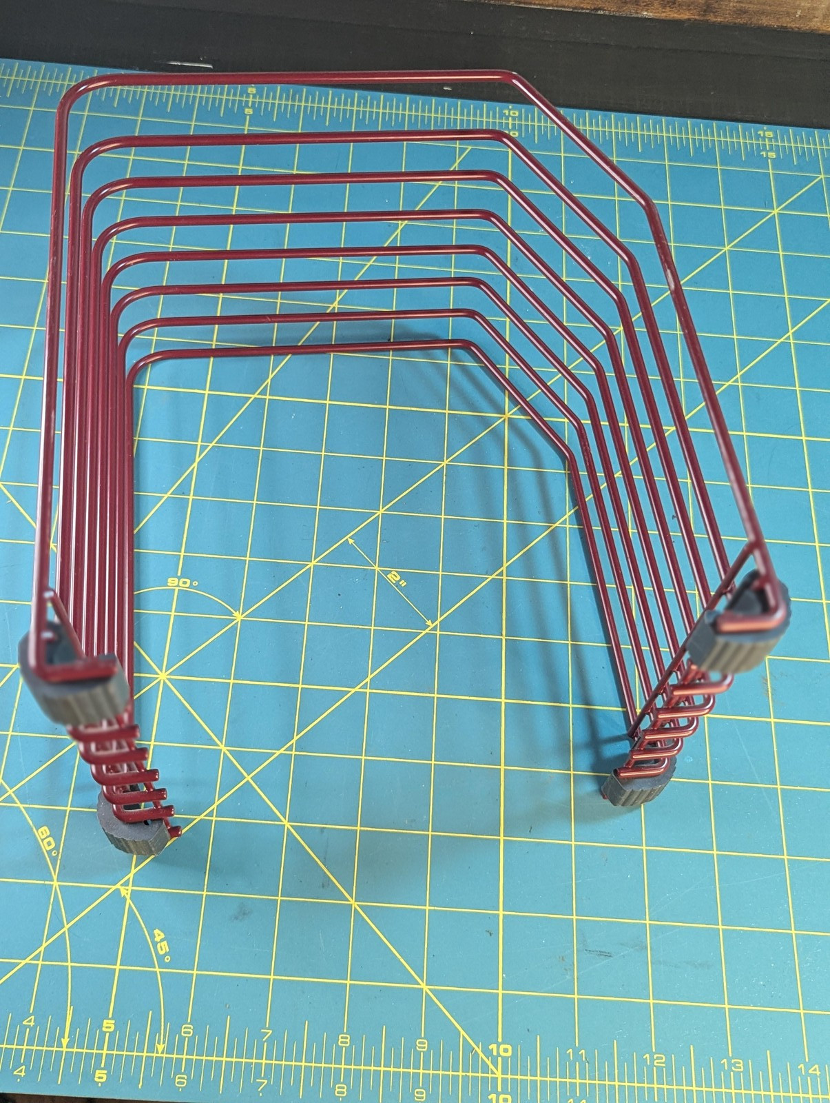 Vintage 1980s Retro Wire File Folder Holder Desk Organizer Maroon Red Office